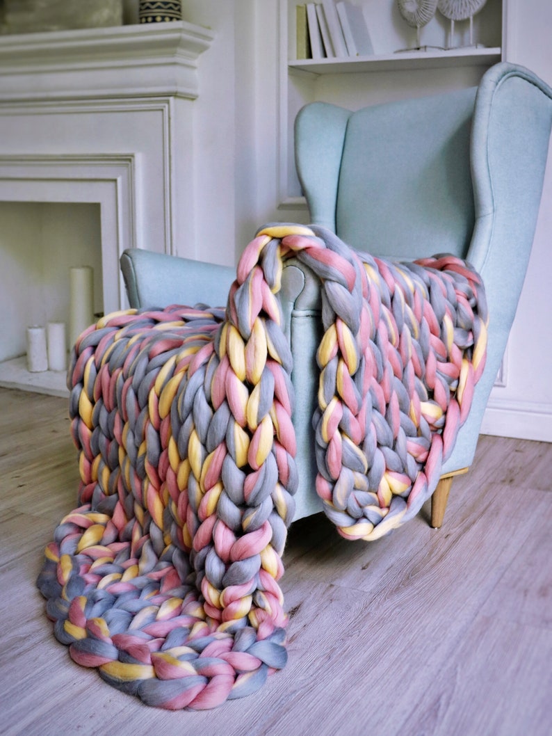 Chunky Knit Blanket Pink Blanket Pink Throw Blanket Throw Etsy