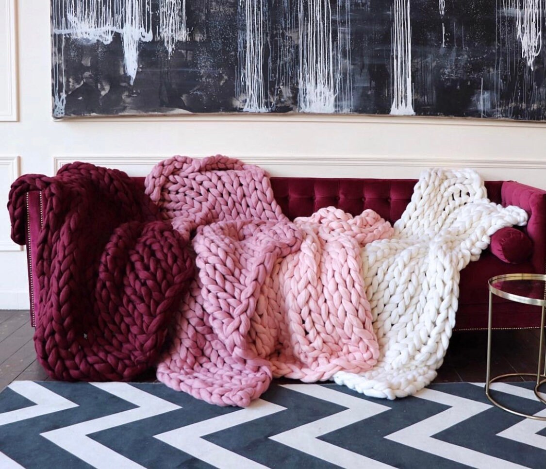 Chunky Blanket Chunky Knit Chunky Knit Blanket Blush Throw Etsy