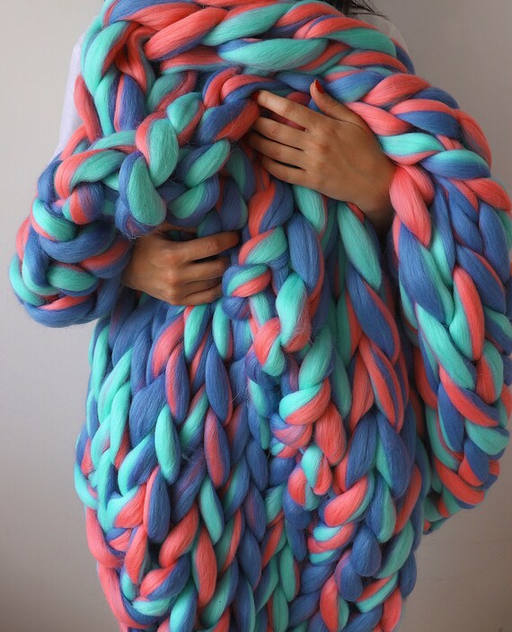 Chunky Knit Blanket Large Knit Blanket Cozy Blanket Knit Etsy