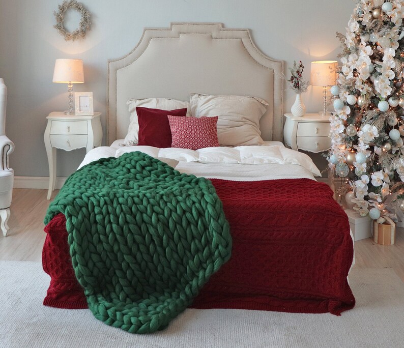 Green Chunky Knit Blanket Green Knit Blanket Green Throw Etsy