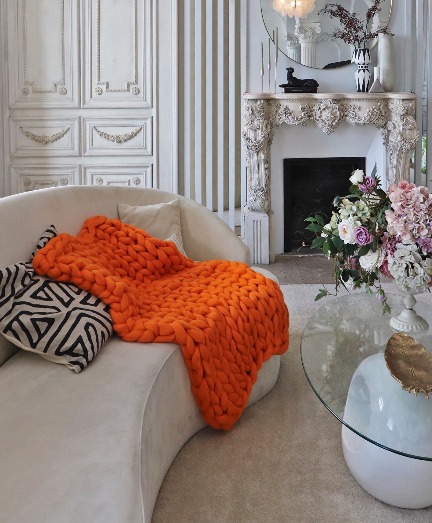 Orange Chunky Blanket Orange Throw Blanket Orange Blanket Etsy