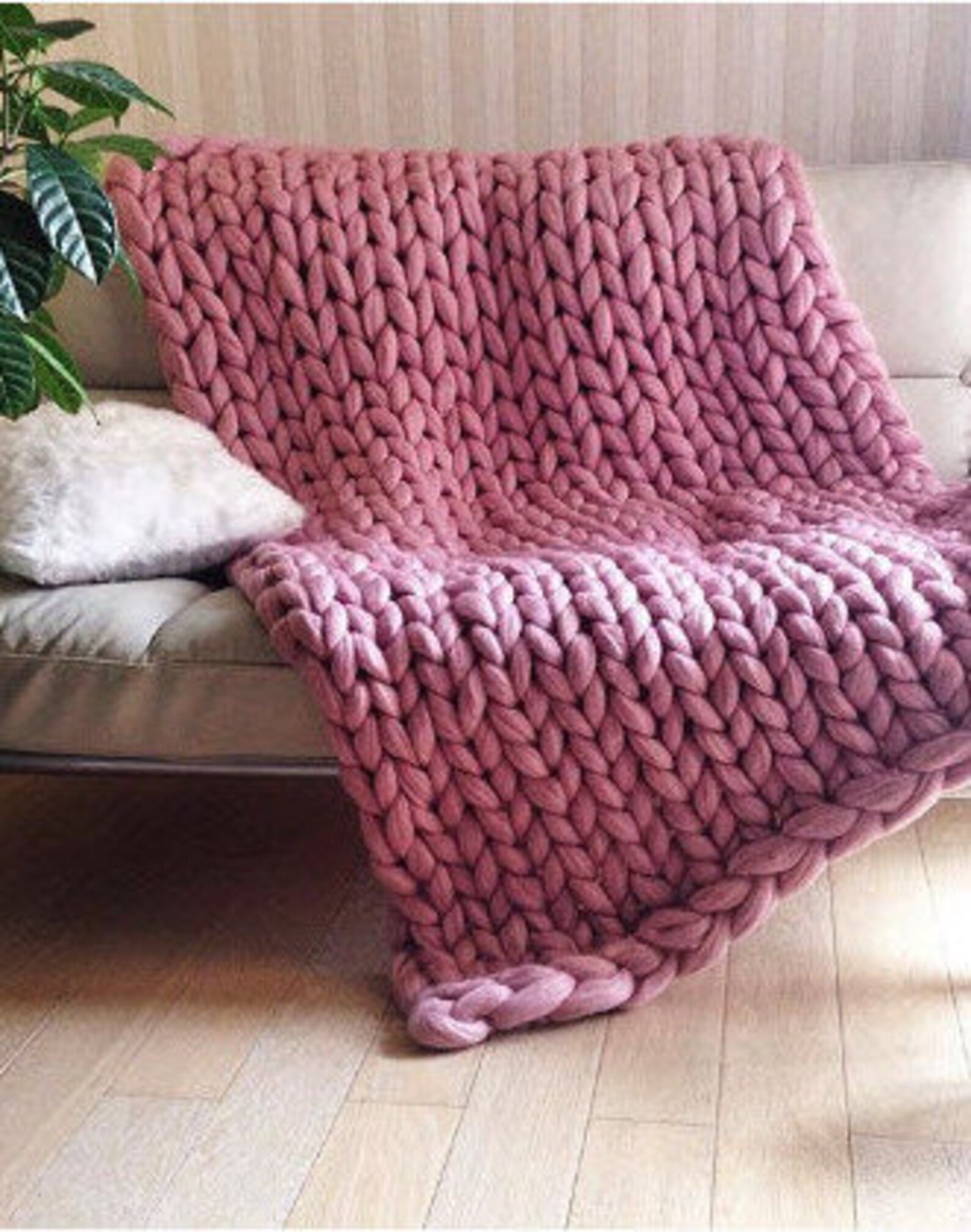 Pink Knit Throw Blanket Chunky Knit Blanket Knitted Blanket | Etsy
