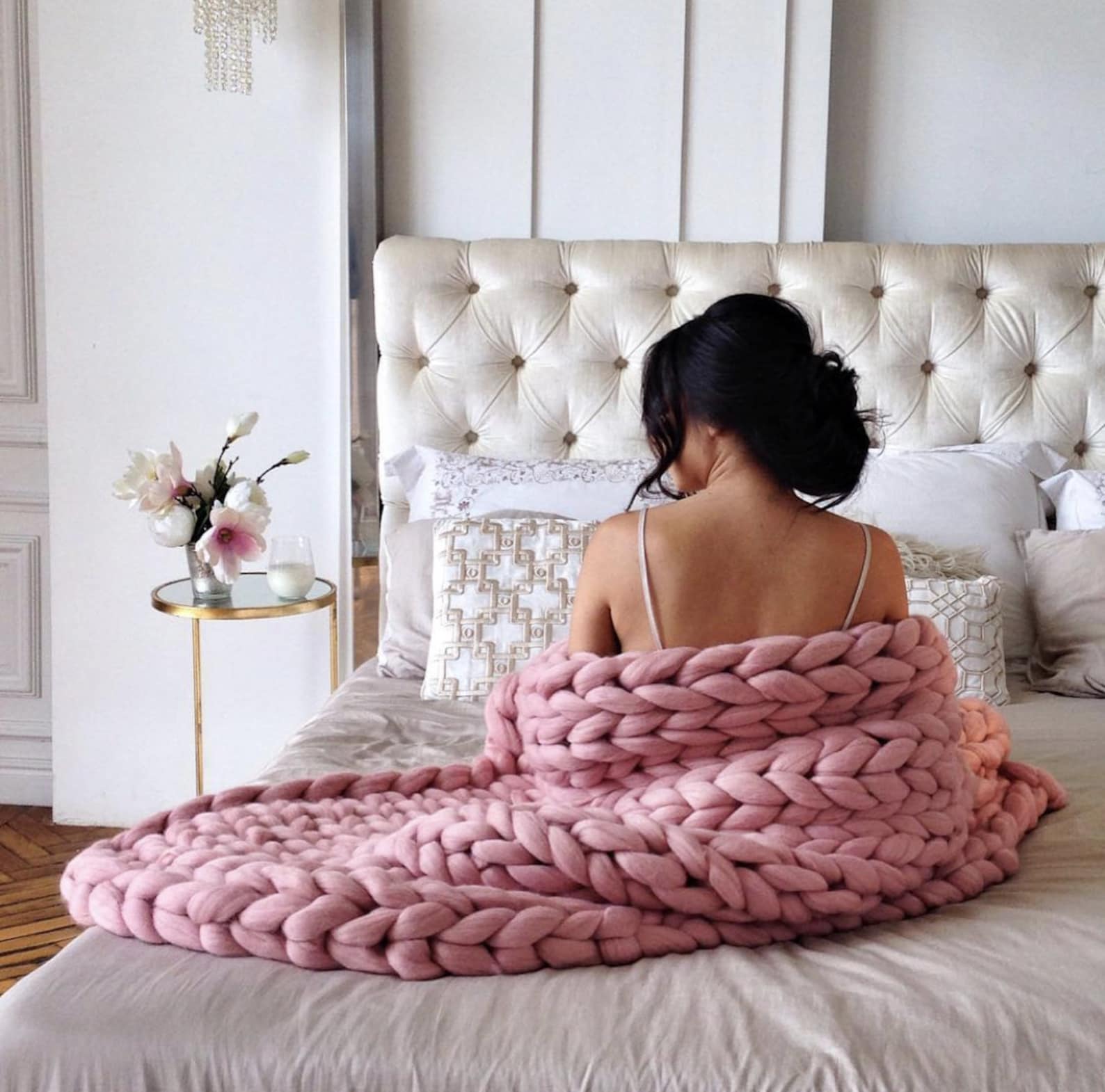 Pink Blanket Pink Throw Blanket Chunky Knit Blanket Pink Etsy