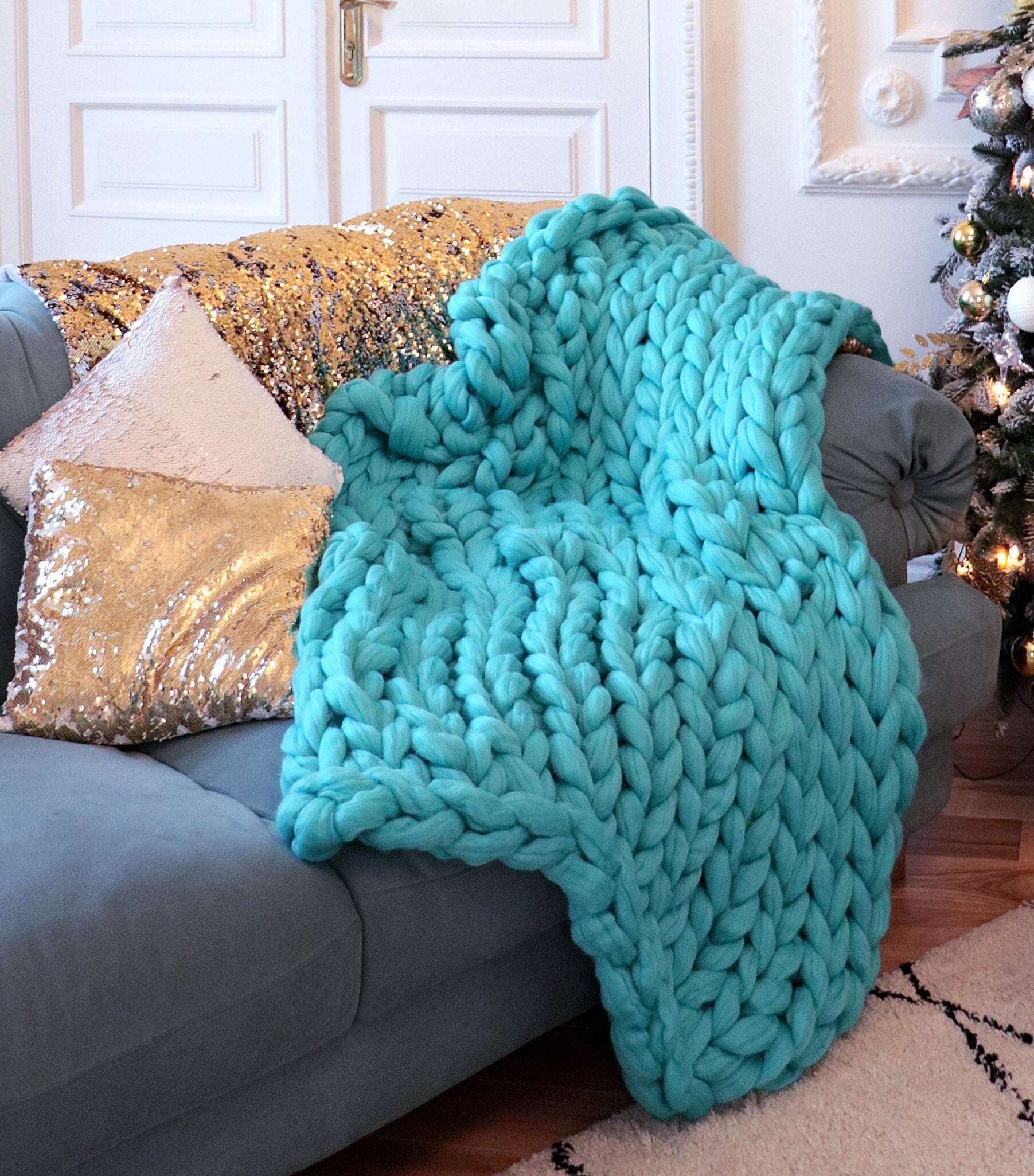 Chunky Knit Blanket Throw Blanket Knit Blanket Chunky Knit Etsy