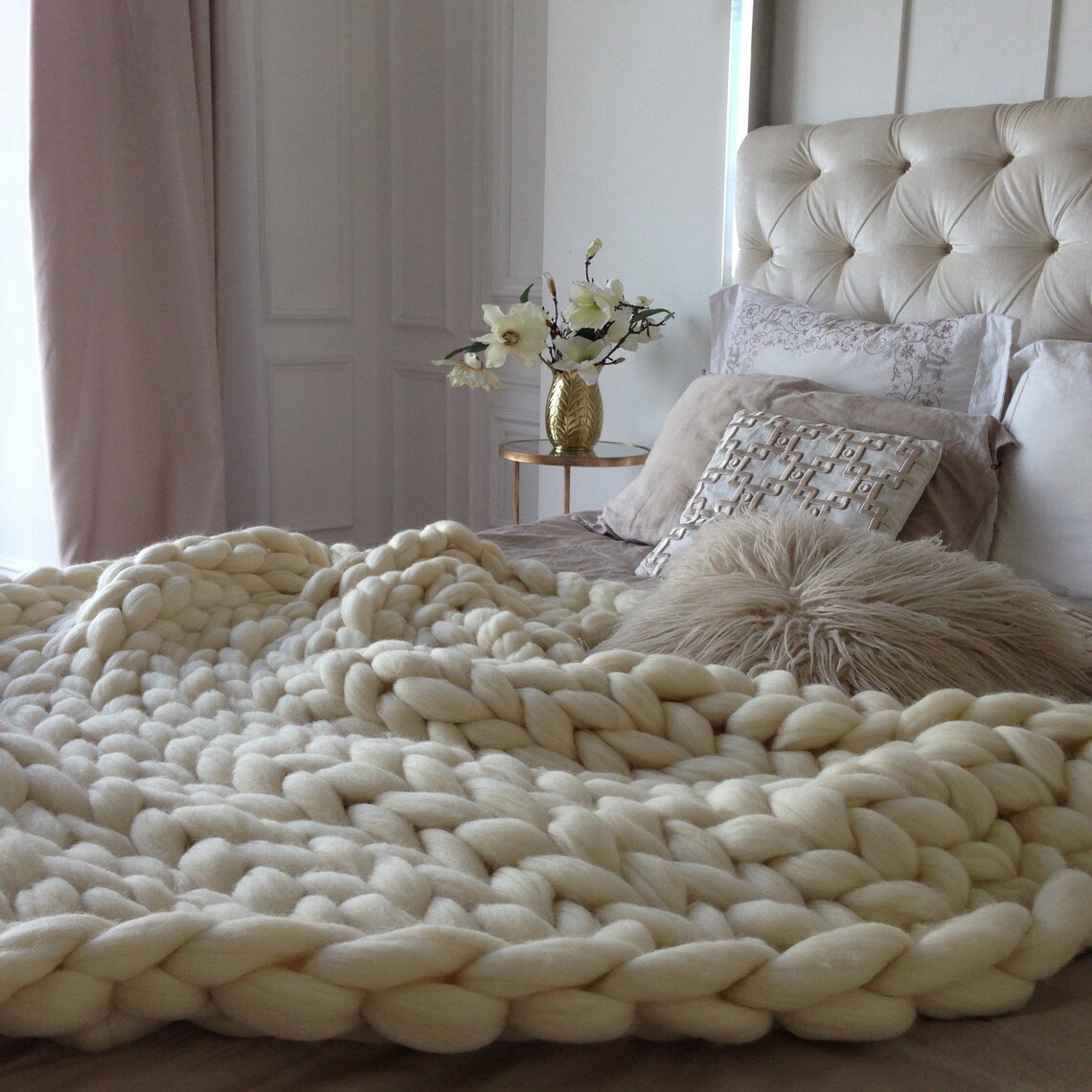 Chunky Knit Blanket Green Sage Blanket Olive Green Throw Etsy