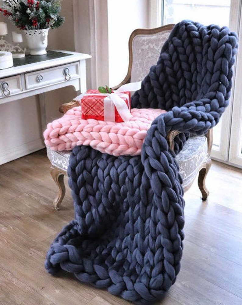 Navy Throw Blanket Navy Throw Navy Chunky Knit Blanket Blue Etsy