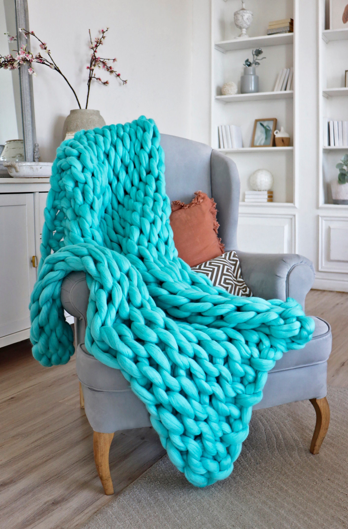 Turquoise Blanket Woven Blanket Turquoise Throw Blanket Etsy