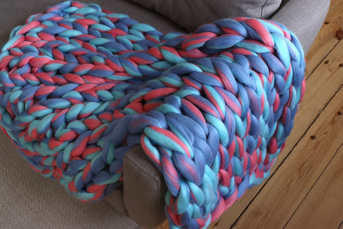 Green Chunky Knit Blanket Green Knit Blanket Green Throw Etsy