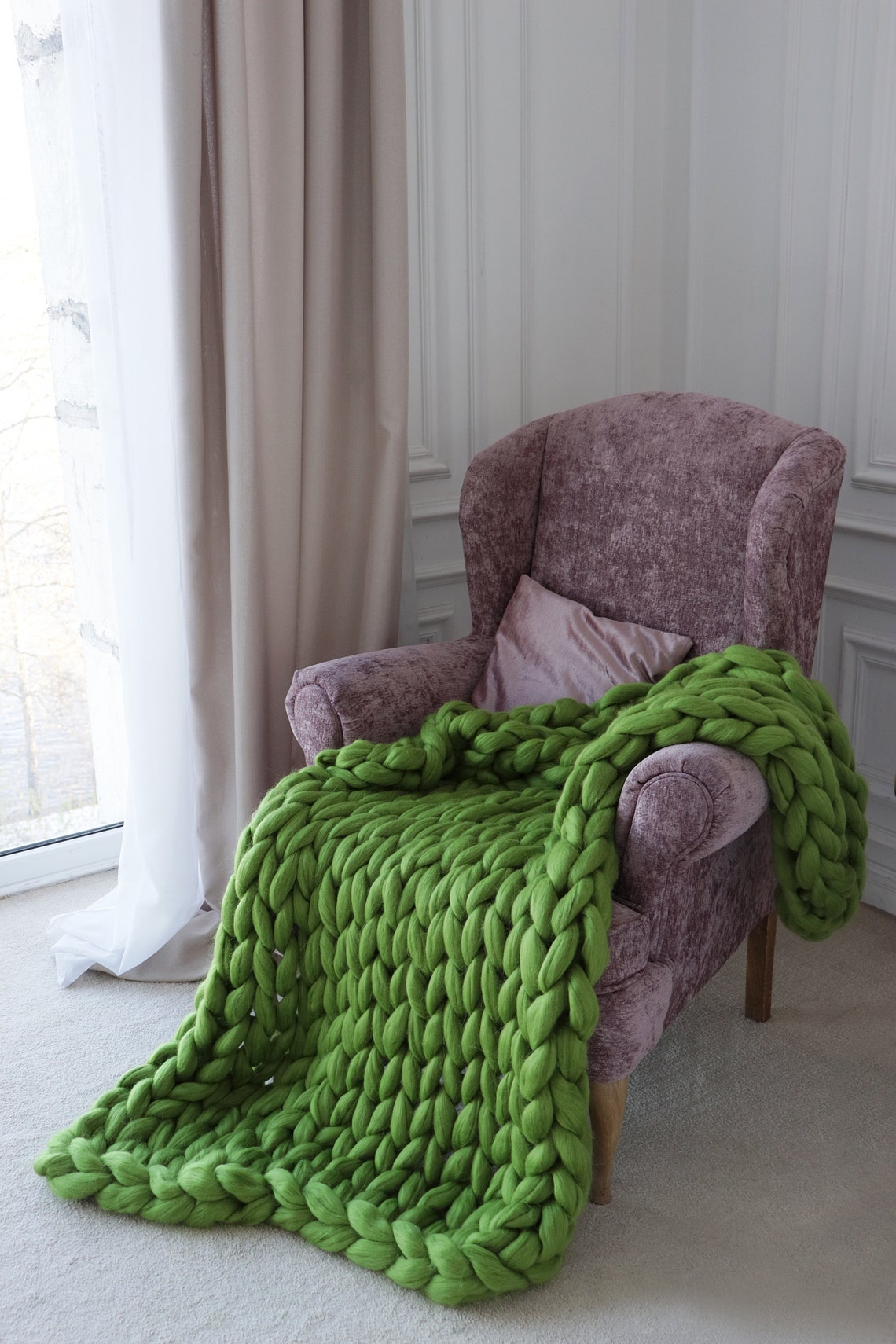 Chunky Knit Blanket Green Emerald Green Throw Blanket Dark Etsy