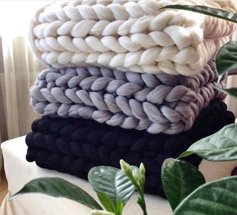 Chunky Knit Blanket Large Knit Blanket Cozy Blanket Knit Etsy
