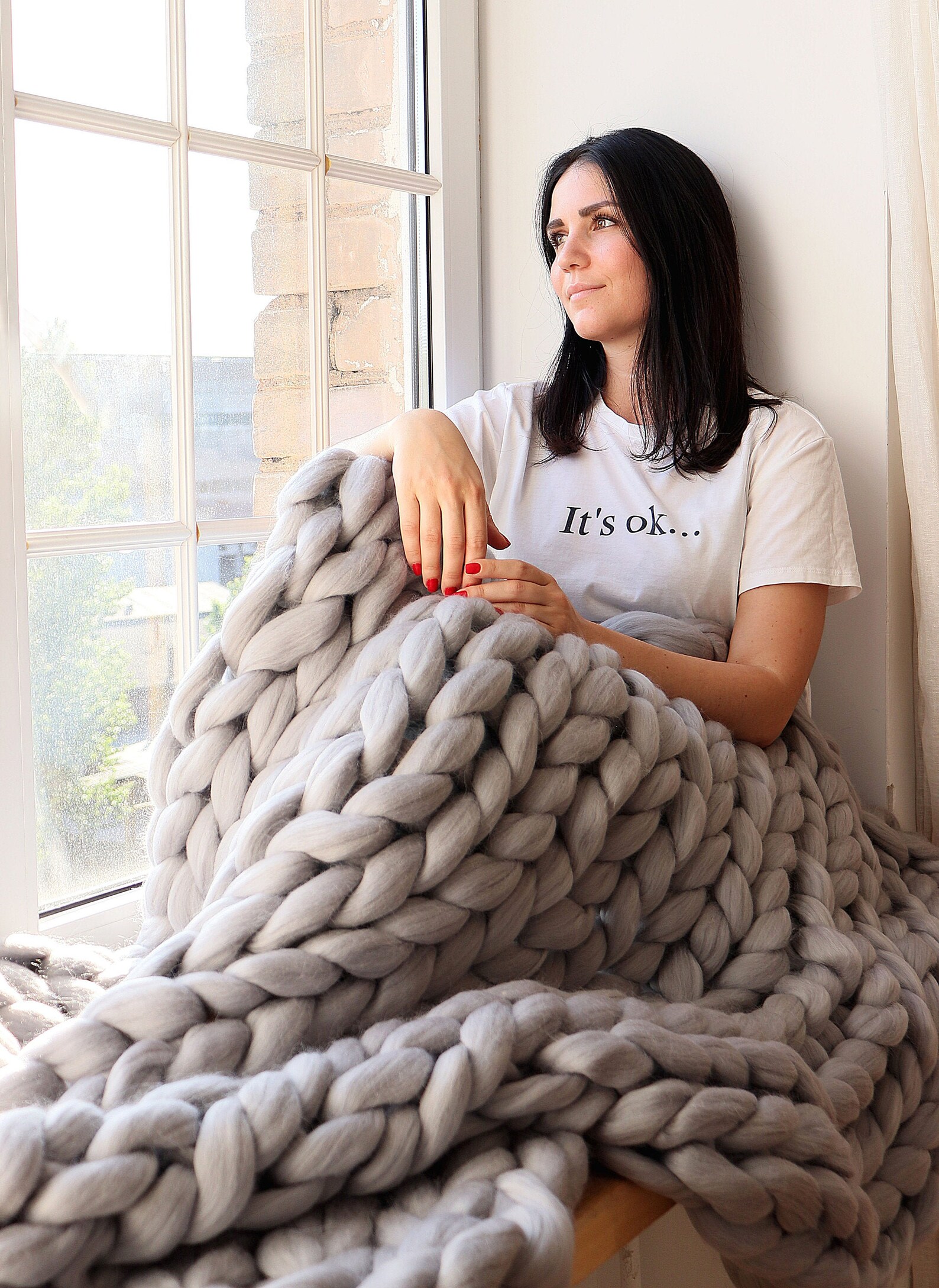 Grey Knit Blanket Grey Chunky Knit Blanket Grey Throw Etsy