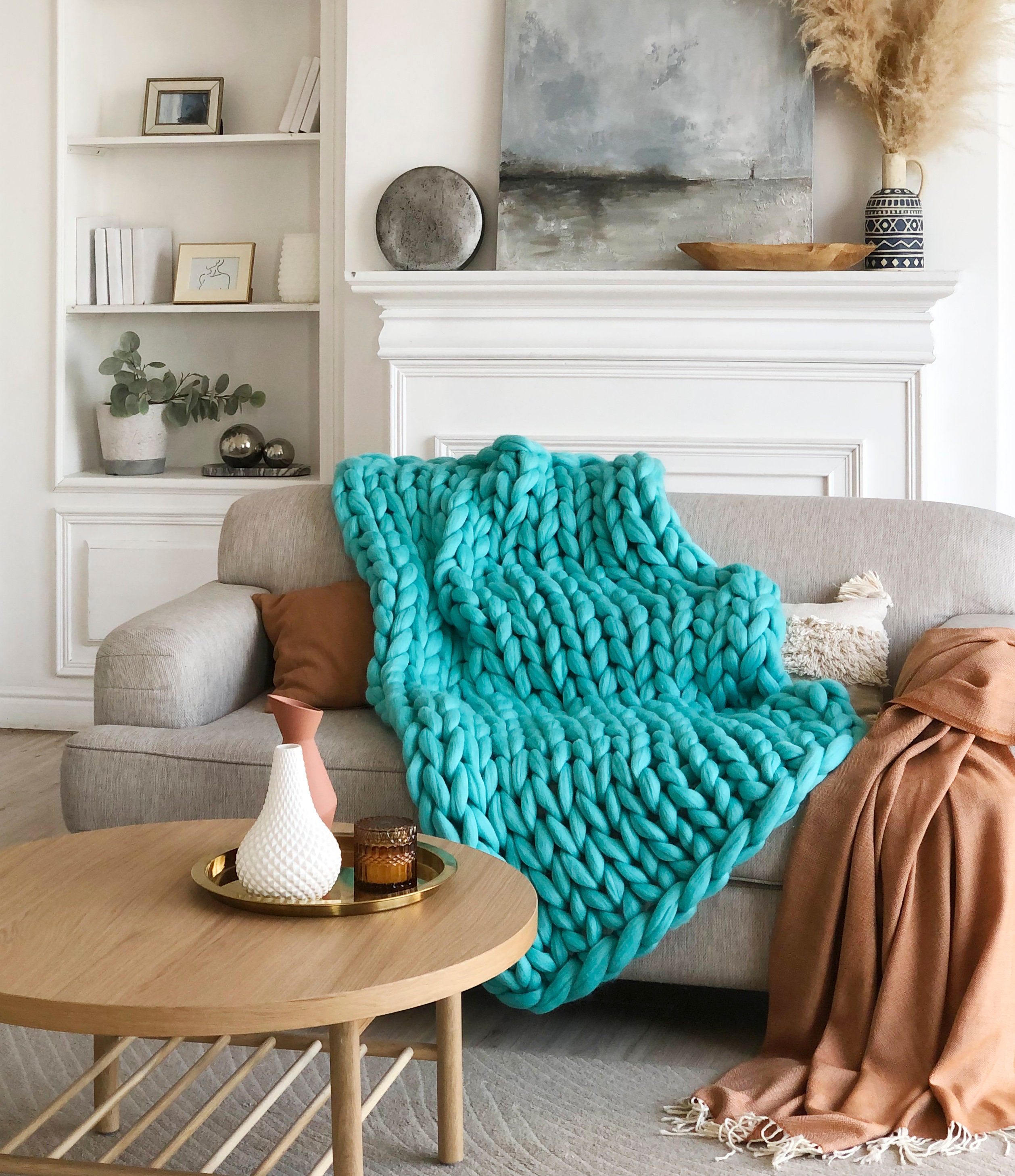 Chunky Knit Blanket Green Sage Blanket Olive Green Throw Etsy