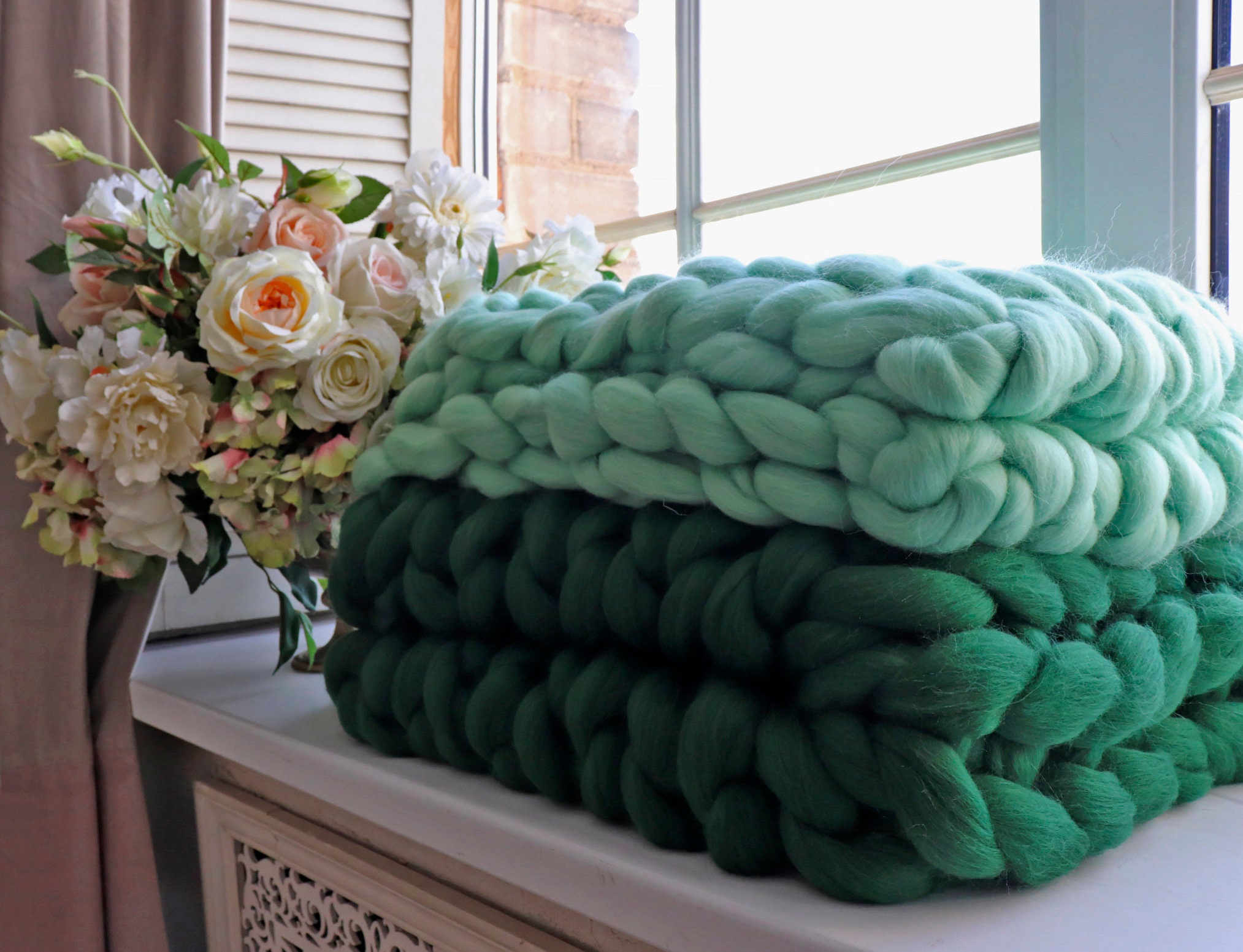 Emerald Green Throw Blanket Green Blanket Green Chunky Knit | Etsy