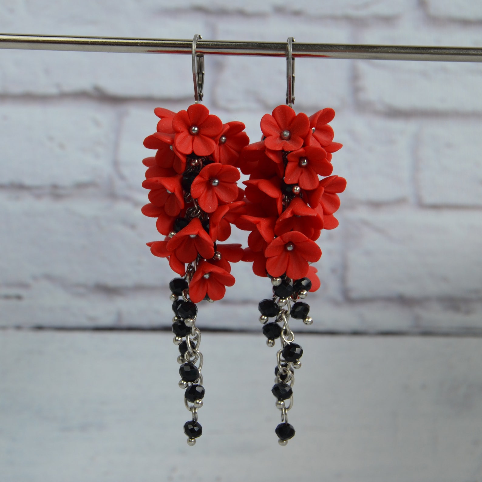 Earrings Red Flowers Floral jewelry plant wedding christmas Etsy