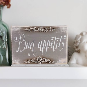 Bon appetit sign, French country kitchen decor, Farmhouse wood signs, Custom signs