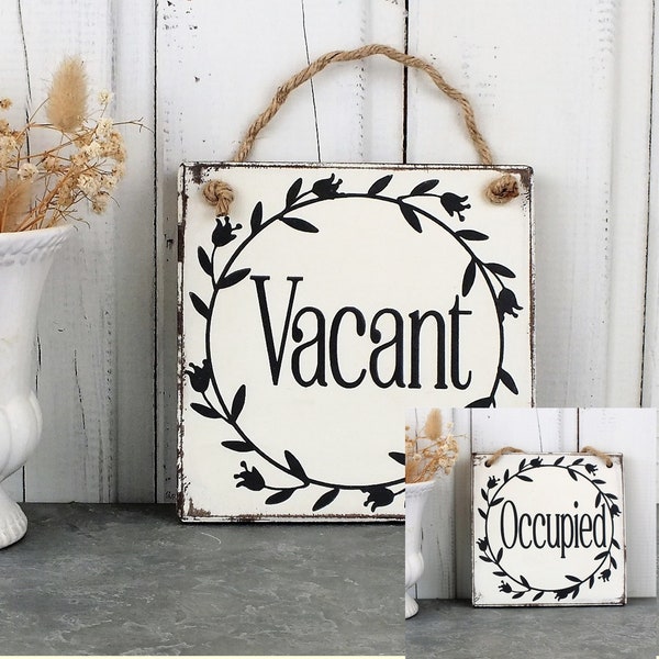 Occupied Vacant guest bathroom door sign, Farmhouse wood plaque, Toilet door hanger sign, Small busy or free WC signage