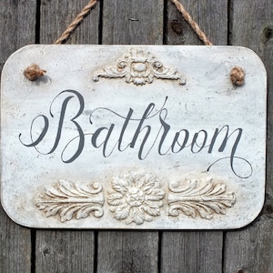 French country bathroom sign, Bathroom door sign, Farmhouse chic wood sign, Handmade Custom door sign