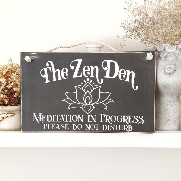 Zen Den sign, Yoga decor, Meditation room ideas, Yoga in session sign, Double sided do not disturb plaque, Lotus wall decor