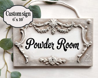 Farmhouse Powder Room Sign, French Country Bathroom Decor, Custom Wood Sign
