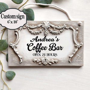 Personalized Coffee Bar Sign, Vintage French Country Decor