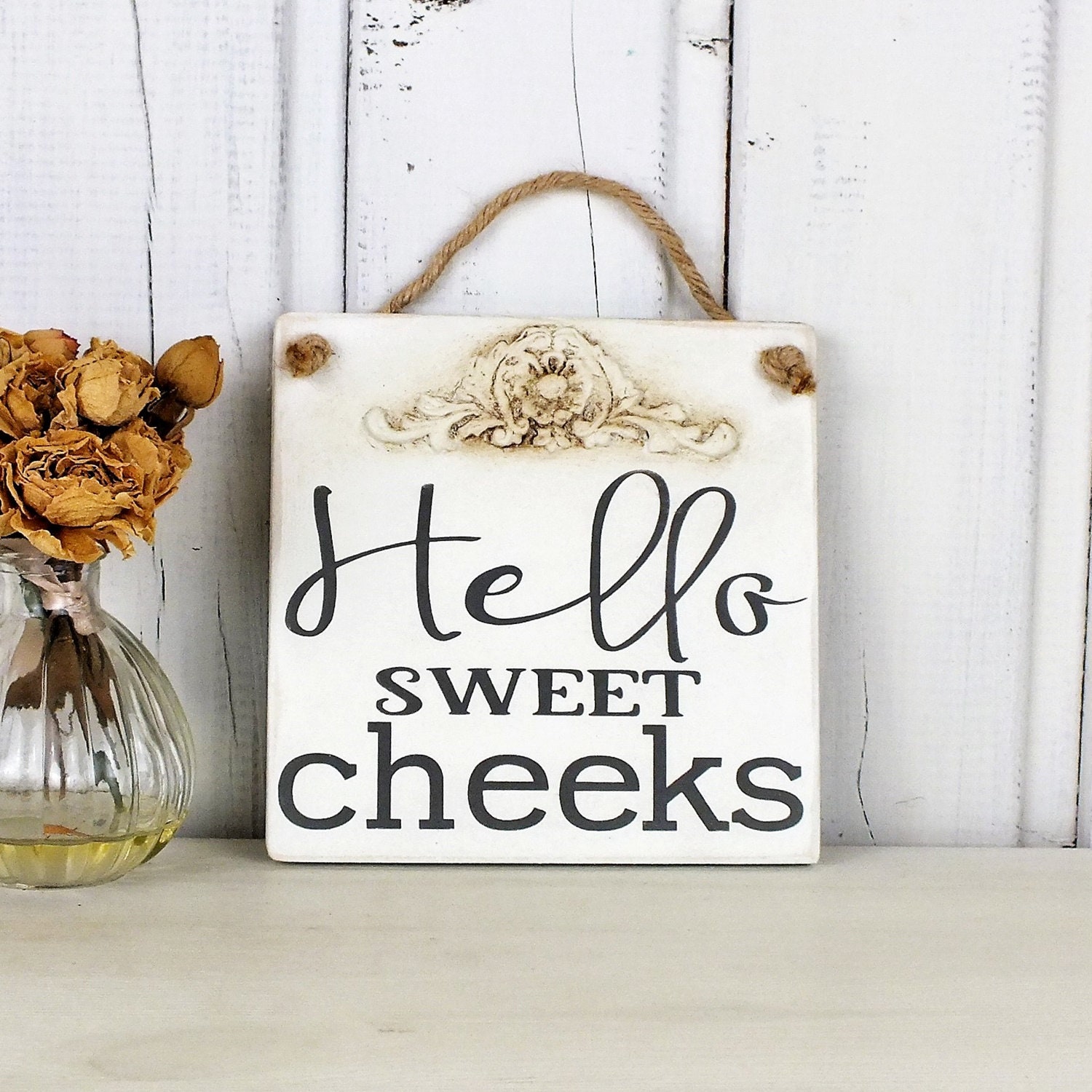 Hello sweet cheeks wood sign Funny bathroom wall art Mini Etsy
