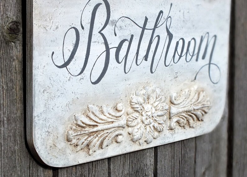 French Bathroom Sign Bathroom Door Sign Farmhouse Chic Wood Etsy