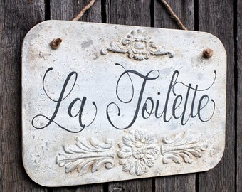 Custom door sign, La Toilette wood sign, bathroom door plaque, farmhouse door sign, Vintage style custom signs, Personalized door sign