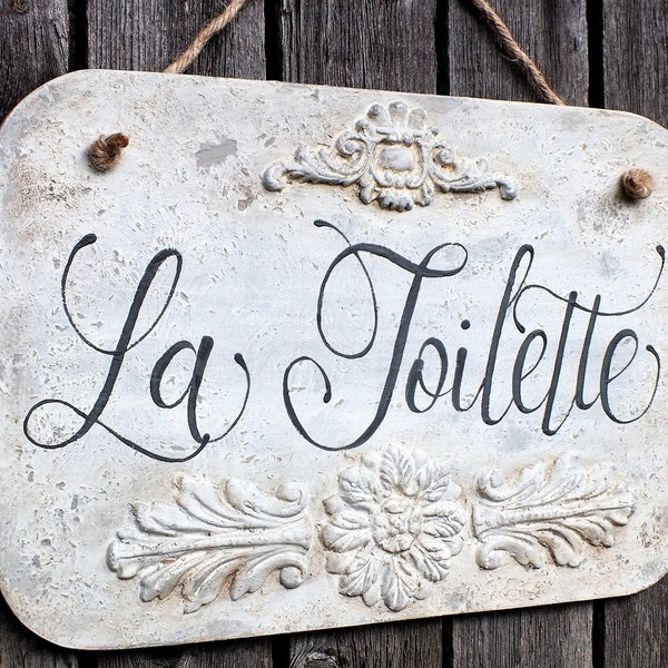 Custom door sign, La Toilette wood sign, bathroom door plaque, farmhouse door sign, Vintage style custom signs, Personalized door sign