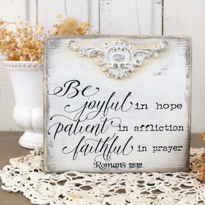 Be joyful in hope sign, Christian home decor, Religious saying, Bible verse quote