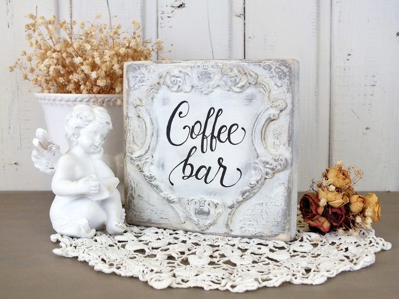Coffee bar sign, Farmhouse coffee sign, Coffee station decor, Sign for shelf or table image 3