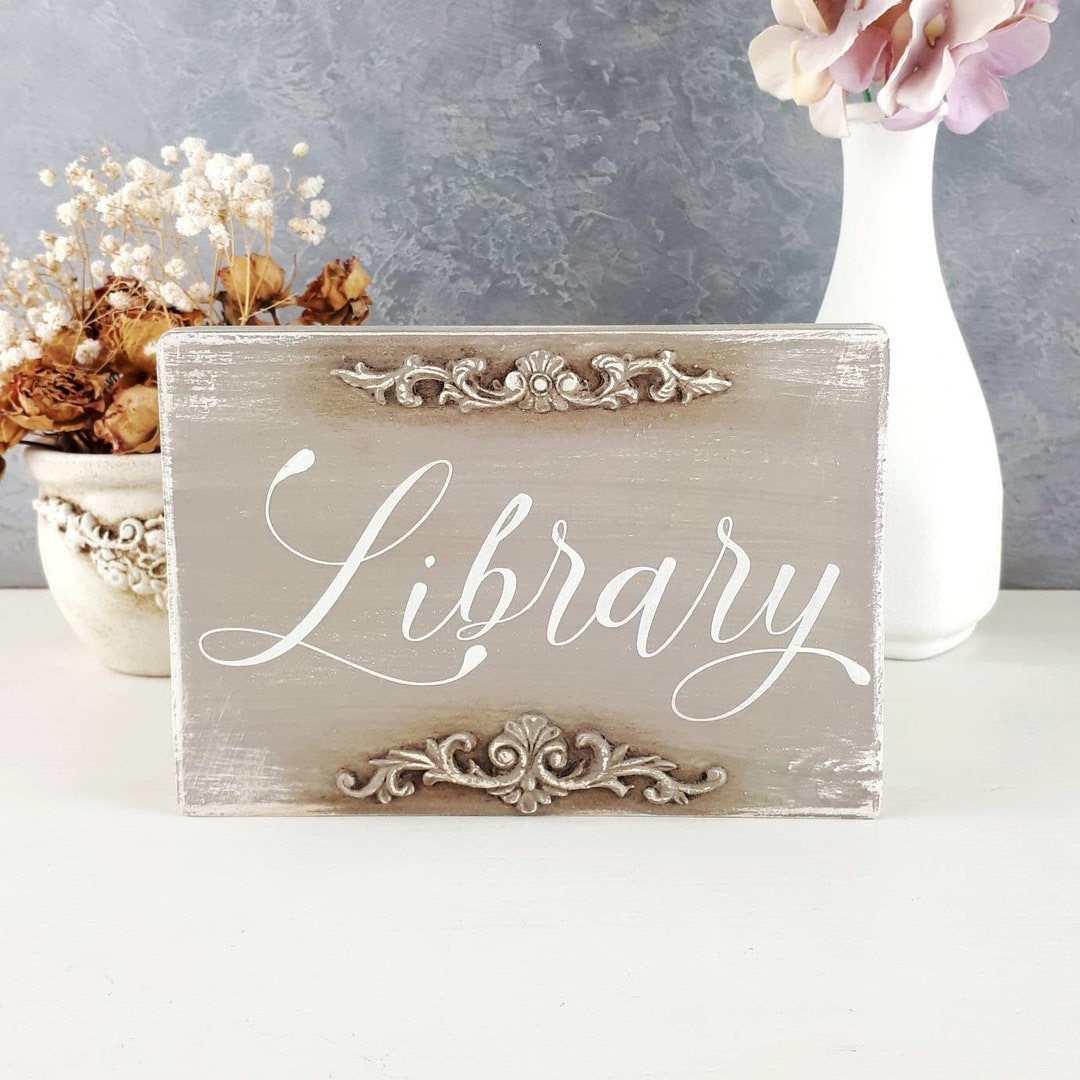 Library Sign, Bookshelf Decor, Book Lover Gift, Home Library Wood Sign ...