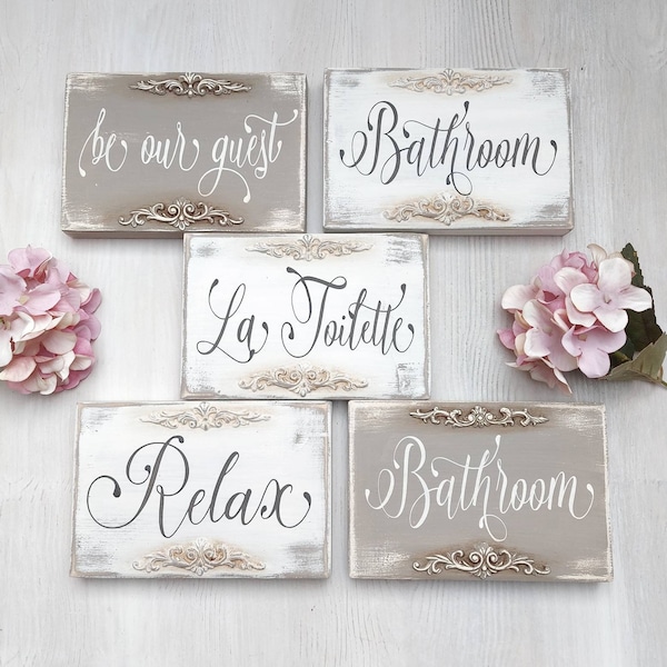 Little bathroom sign, French country wood signs, Personalized bathroom plaque