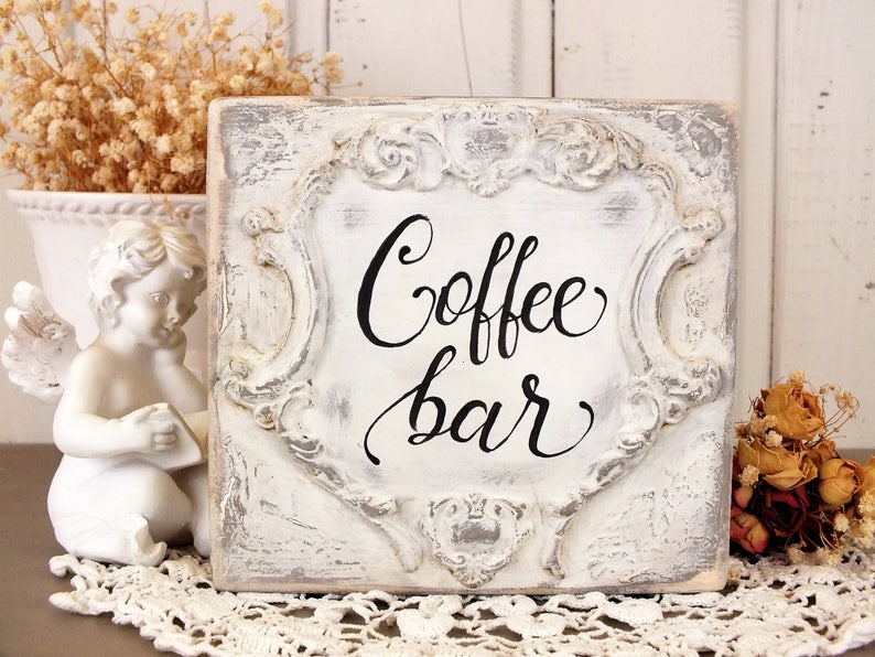 Coffee bar sign, Farmhouse coffee sign, Coffee station decor, Sign for shelf or table image 6