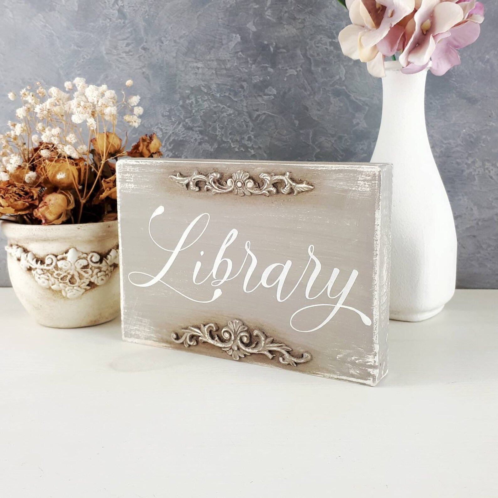 Library Sign Bookshelf Decor Book Lover Gift Home Library Etsy