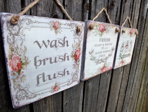 French Country Bathroom Rules Set Of 3 Signs Shabby Chic Etsy