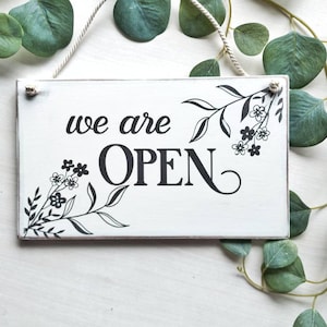 Open closed sign for business, business door sign, reversible wood sign for store, salon or shop
