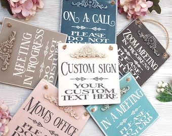 Custom Wood Office Door Sign, Personalized Meeting in Progress