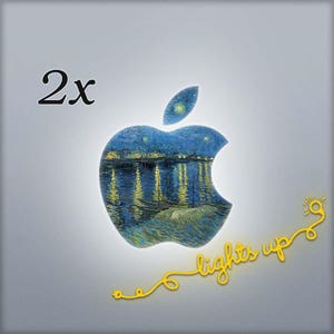 Apple Logo MacBook Decal Apple MacBook Sticker GLOWING Apple Decal Starry Night Over Rhone River Art Apple Air Pro Van Gogh (2PACK) L 104x2