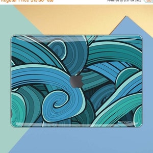 Macbook skin Blue Macbook Decal Wave Pattern Macbook sticker Cover Abstract Art Painting Teal MS 105