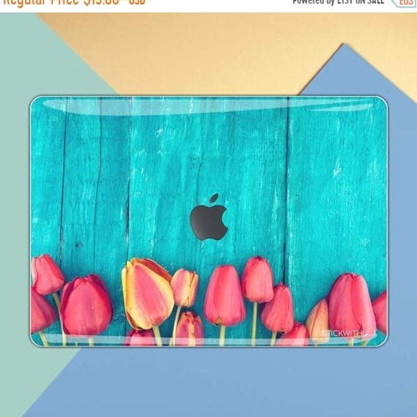 Blue wood macbook skin | Flower macbook decal flower macbook sticker cover Tulip nature macbook pro skin blue macbook   MS 113