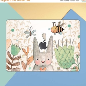 Sticker macbook dessin animé, peau de macbook, sticker macbook mignon, housse d'autocollants MacBook, macbook pro, peau de lapin, macbook animal MS 147