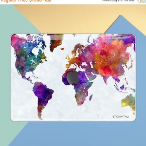Regenbogen Macbook Landkarte Macbook Aufkleber Macbook Aufkleber Weltkarte Macbook Sticker Abdeckung Aquarell Macbook Pro Air Abziehbild Reise MS 321