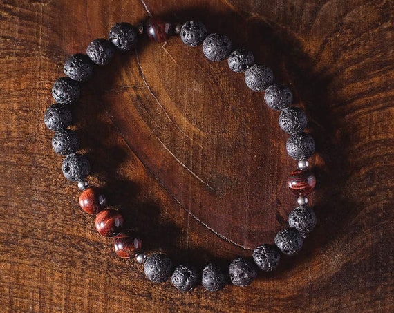 Mens bracelet lava stones and Tiger eye and 5ml essential oil (Lavender or orange) (with Purolator 2 days delivery)