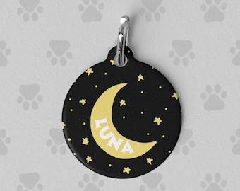 Cute Personalized Moon Pet Id Tag for collar, Engraved Personalized Pet Tag, Cat Collar Name Tag, Funny Dog tag, Customizable Dog Tag,