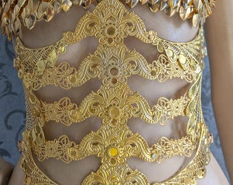 Half underbust metal corset, fantasy waist armor, metal belt, waist corset, fantasy corset, whimsical outfit corset: gold or silver version