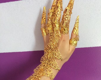 Arms jewelry hands armor and 10 full finger rings articulated gold Full Set fingers armor and arm armor