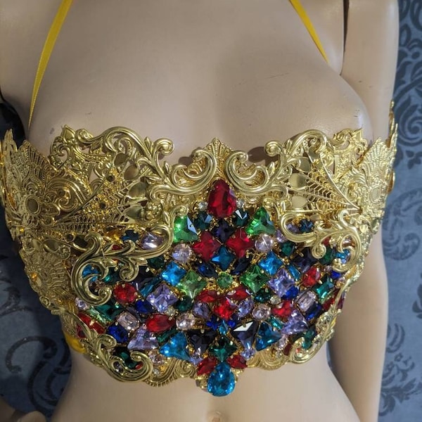 Armure bustier, soutien-gorge d'or, corset en métal avec des strass de haute qualité!