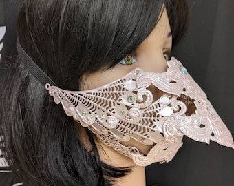 Half Low face mask, hinged armor beak, cyberpunk bird mask (pastel pink baby, fantasy barbie)