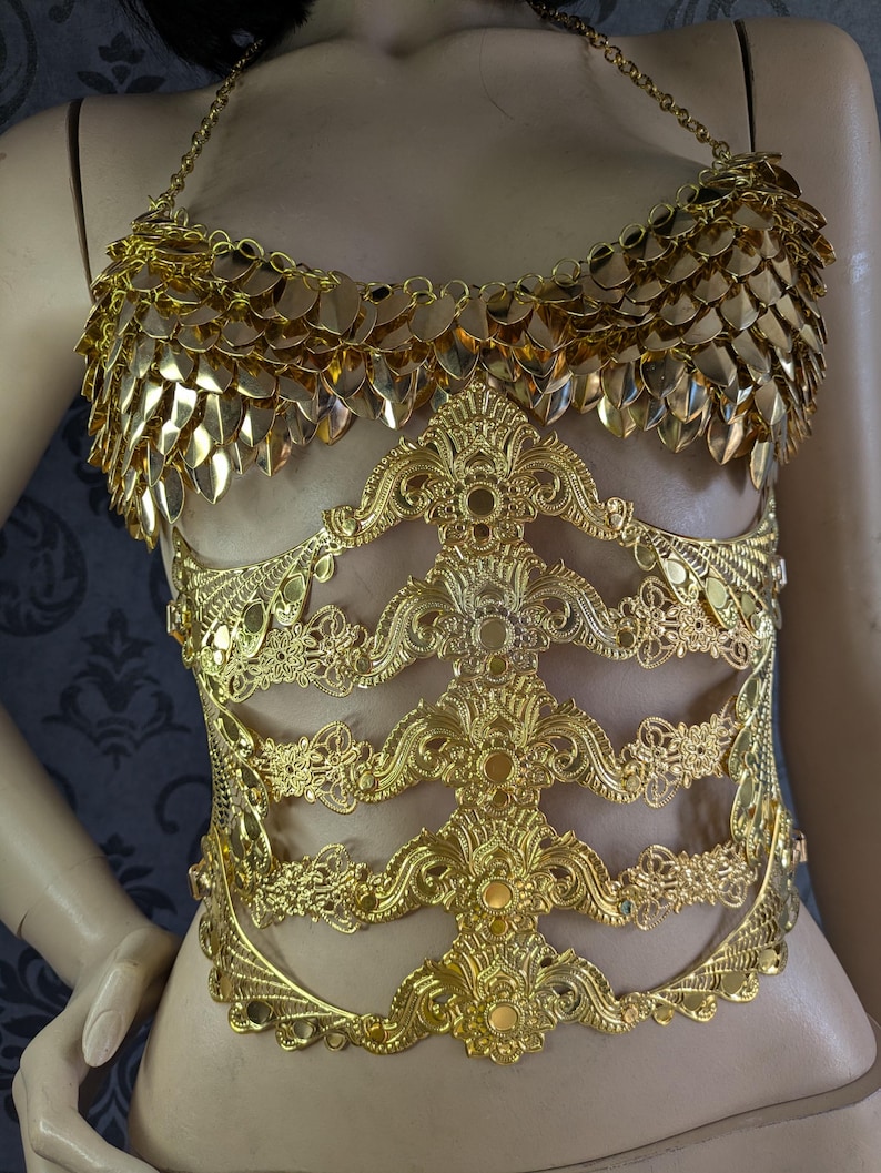 Underbust metal corset, fantasy waist armor, metal belt, waist corset, fantasy corset, ren faire corset: gold or silver version image 5