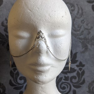 Nose bridge cuff, without piercing, face harness jewel in chains: gold or silver